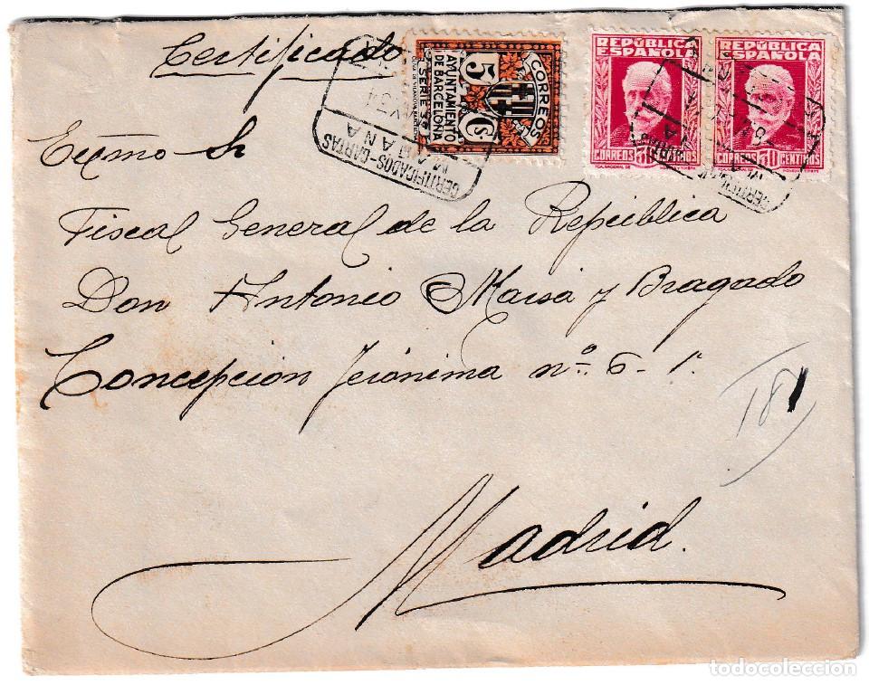 Sellos: 1934. Certificado de Barcelona a Madrid