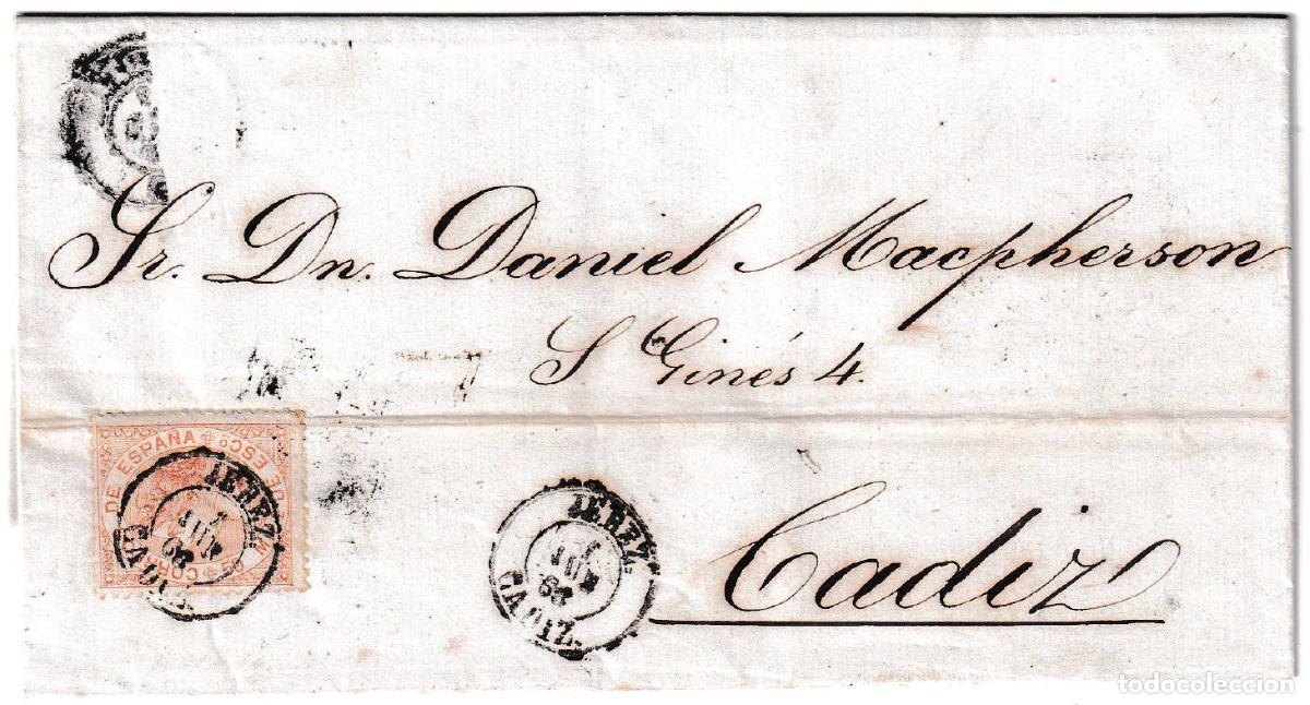 Timbres: 1868. Carta de Jerez a C&aacute;diz
