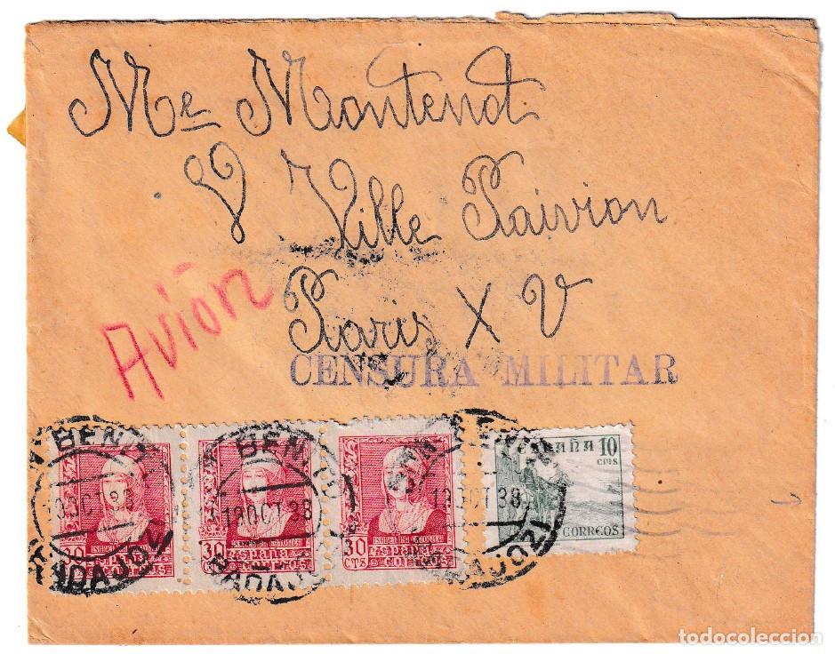 Timbres: 1938. Correo a&eacute;reo de Don Benito a Paris