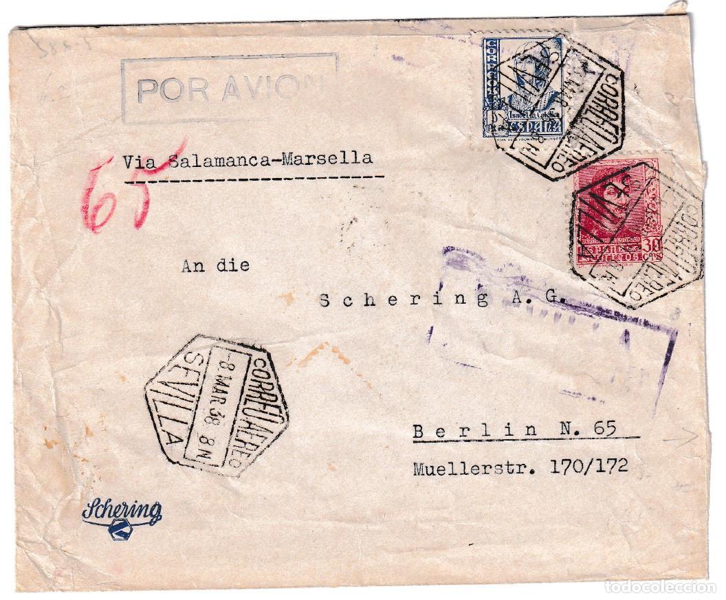 Timbres: 1938. Correo a&eacute;reo de Sevilla a Berl&iacute;n