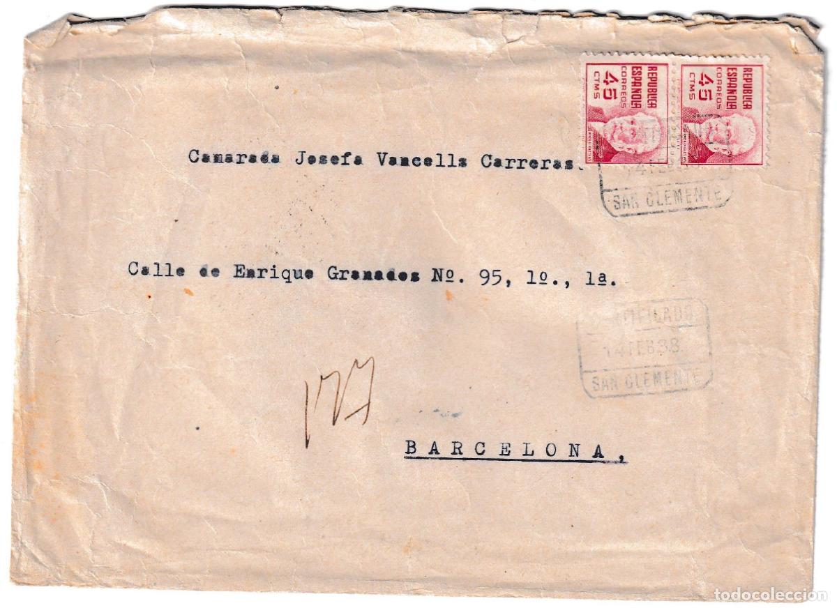 Timbres: 1939. Certificado de San Clemente a Barcelona