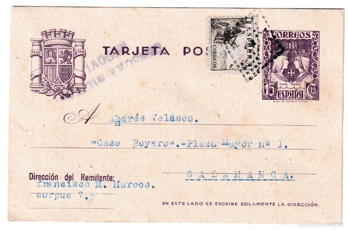 Timbres: 1938. Entero postal dirigida de Segovia a Salamanca