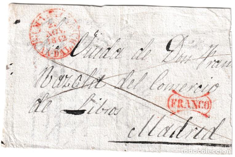 Sellos: 1842. Envuelta franqueada de M&aacute;laga a Madrid