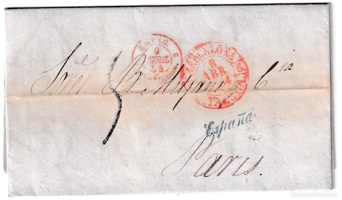Sellos: 1854. Carta de Barcelona a Par&iacute;s