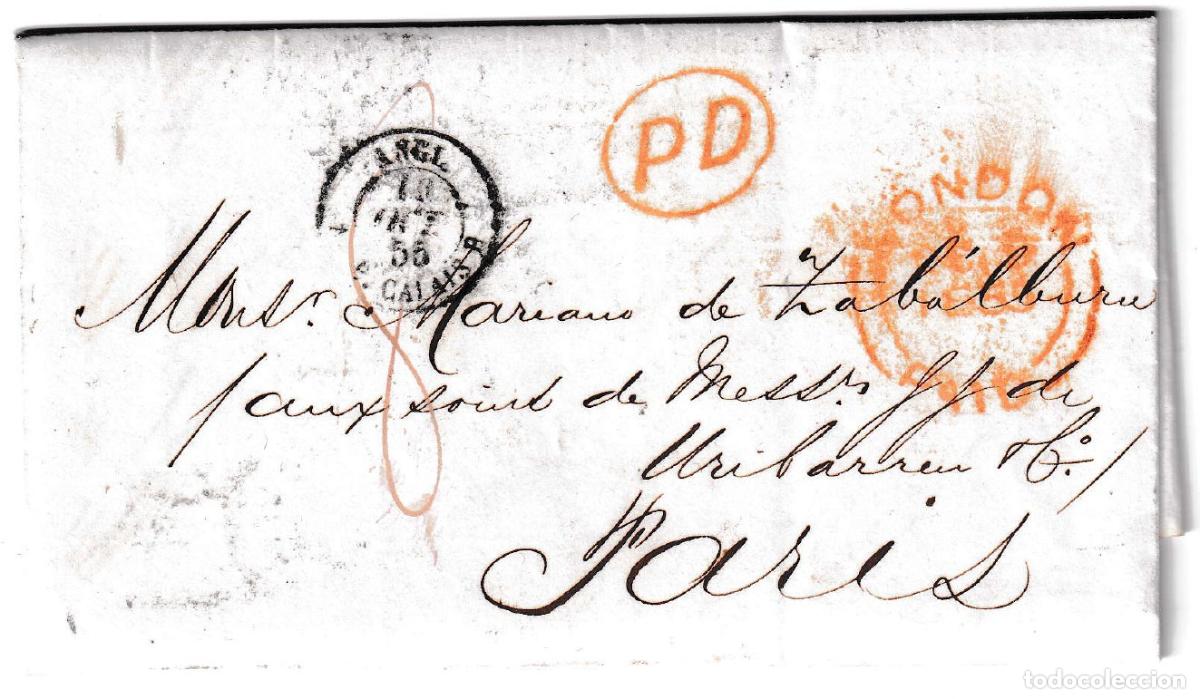 Sellos: 1855. Carta de Londres a Par&iacute;s