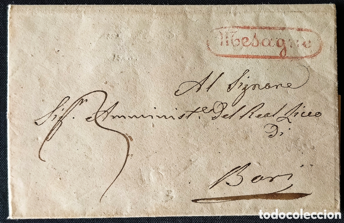 Sellos: ITALIA (REINO DE LAS DOS SICILIAS) / 1858. Carta MESAGNE a BARI. Marca origen. DOCUMENTO HIST&Oacute;RICO