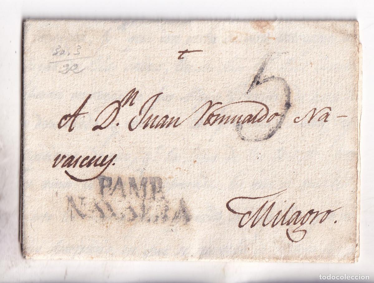 Sellos: PREFILATELIA. CARTA ENTERA. PAMPLONA. 1822. A MILAGRO. LANA CORDEROS BLANCOS Y NEGROS. NAVARRA