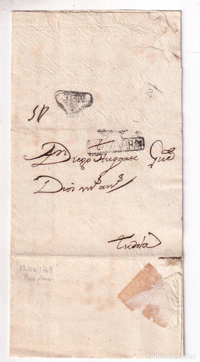 Sellos: PREFILATELIA. CARTA ENTERA. PAMPLONA. 1769. A TUDELA. NAVARRA