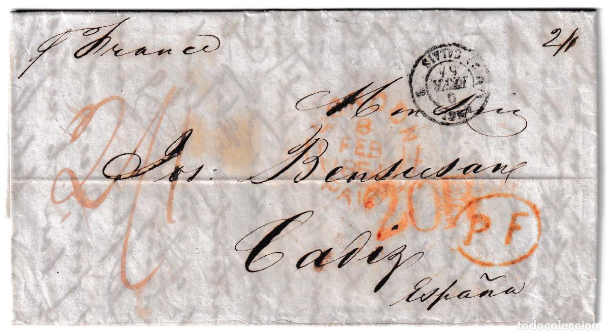 Sellos: 1854. Carta de Londres a C&aacute;diz