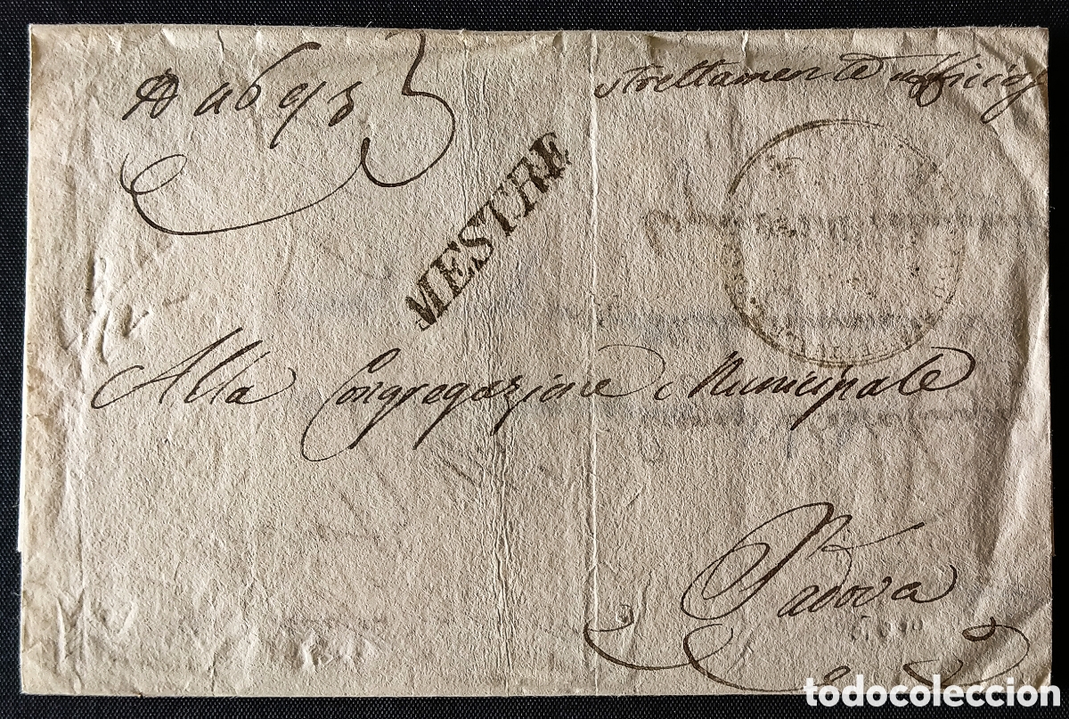 Sellos: ITALIA (R. LOMBARDO-V&Eacute;NETO) / 1839. Carta IMPRESO de MESTRE a P&Aacute;DUA. Al ingeniero BUZZACCARINI.