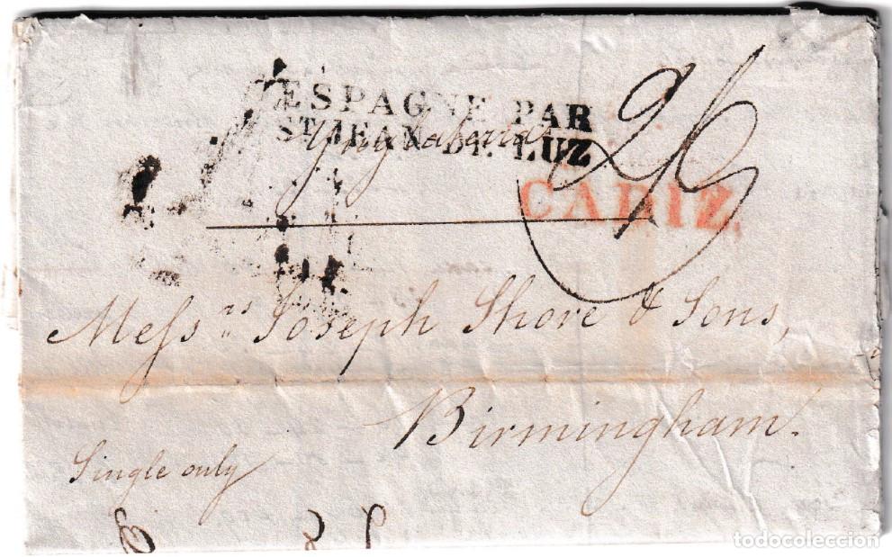 Sellos: 1830. Carta de C&aacute;diz a Birmingham