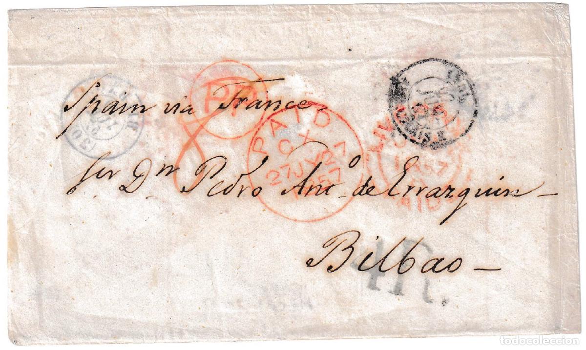 Sellos: 1857. Sobre mec&aacute;nico de Francia a Bilbao