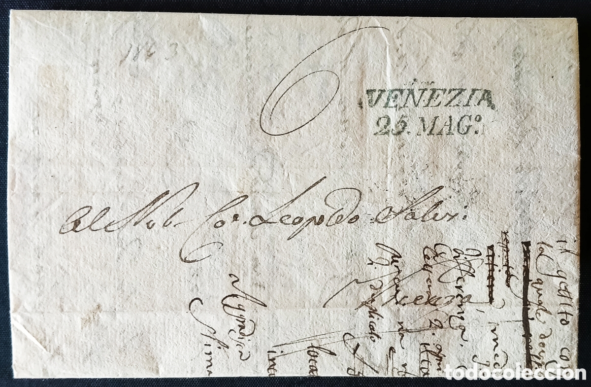 Sellos: ITALIA (R. LOMBARDO-V&Eacute;NETO)/1843. Carta VENECIA a VICENZA. Marca salida. EXCEPCIONAL VALOR HIST&Oacute;RICO