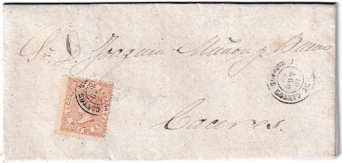 Sellos: 1868. Carta de Fuente de Cantos a C&aacute;ceres