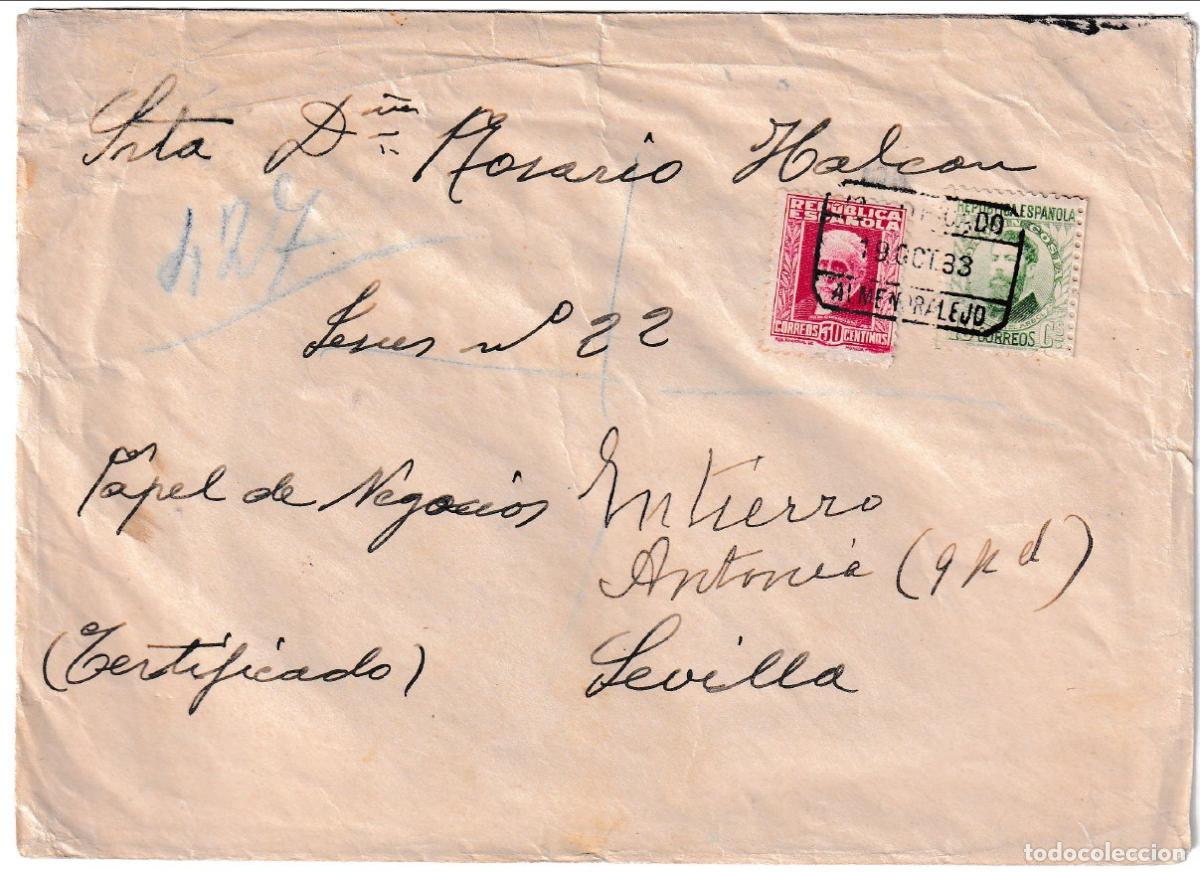 Sellos: 1938. Certificado de Almendralejo a Sevilla