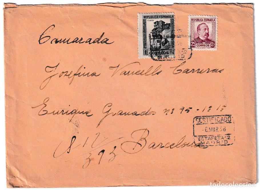 Sellos: 1938. Certificado de Madrid a Barcelona