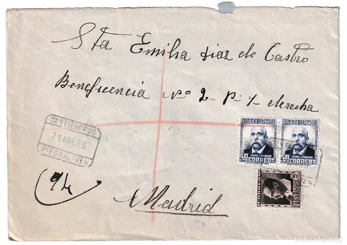 Sellos: 1935. Certificado de Pedralves a Madrid