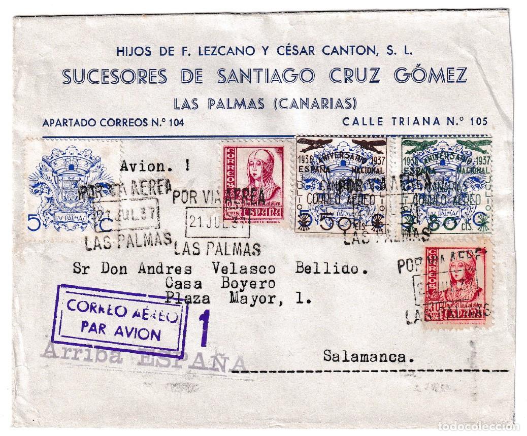 Sellos: 1937. Correo a&eacute;reo de Las Palmas a Salamanca