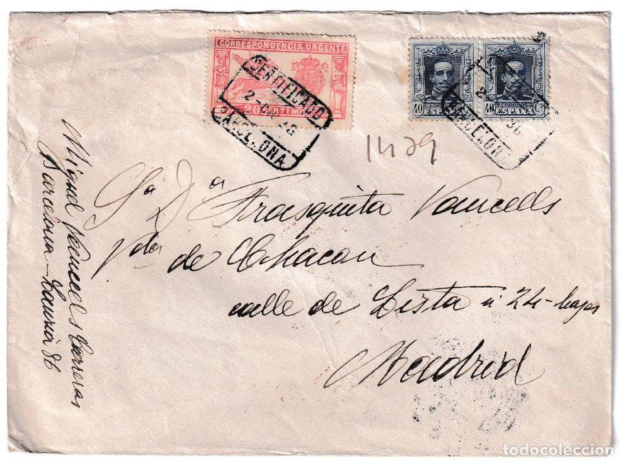 Sellos: 1936. Certificado de Barcelona a Madrid