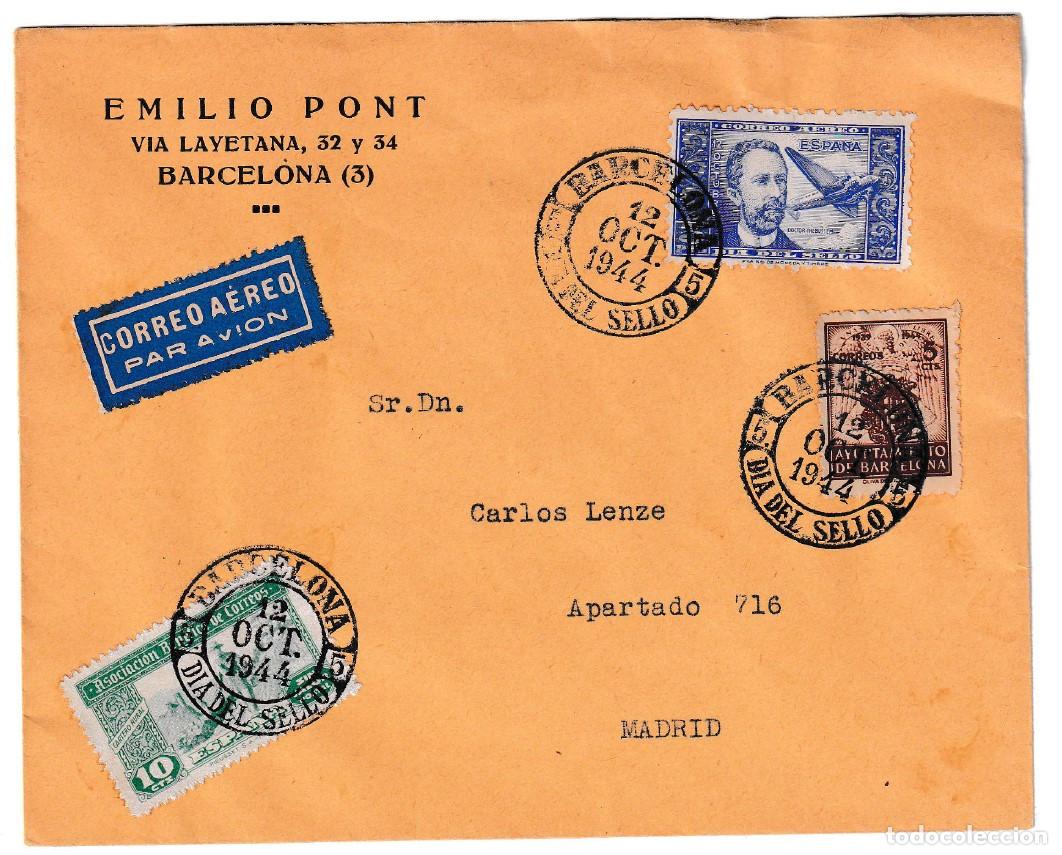 Sellos: 1944. Correo a&eacute;reo de Barcelona a Madrid