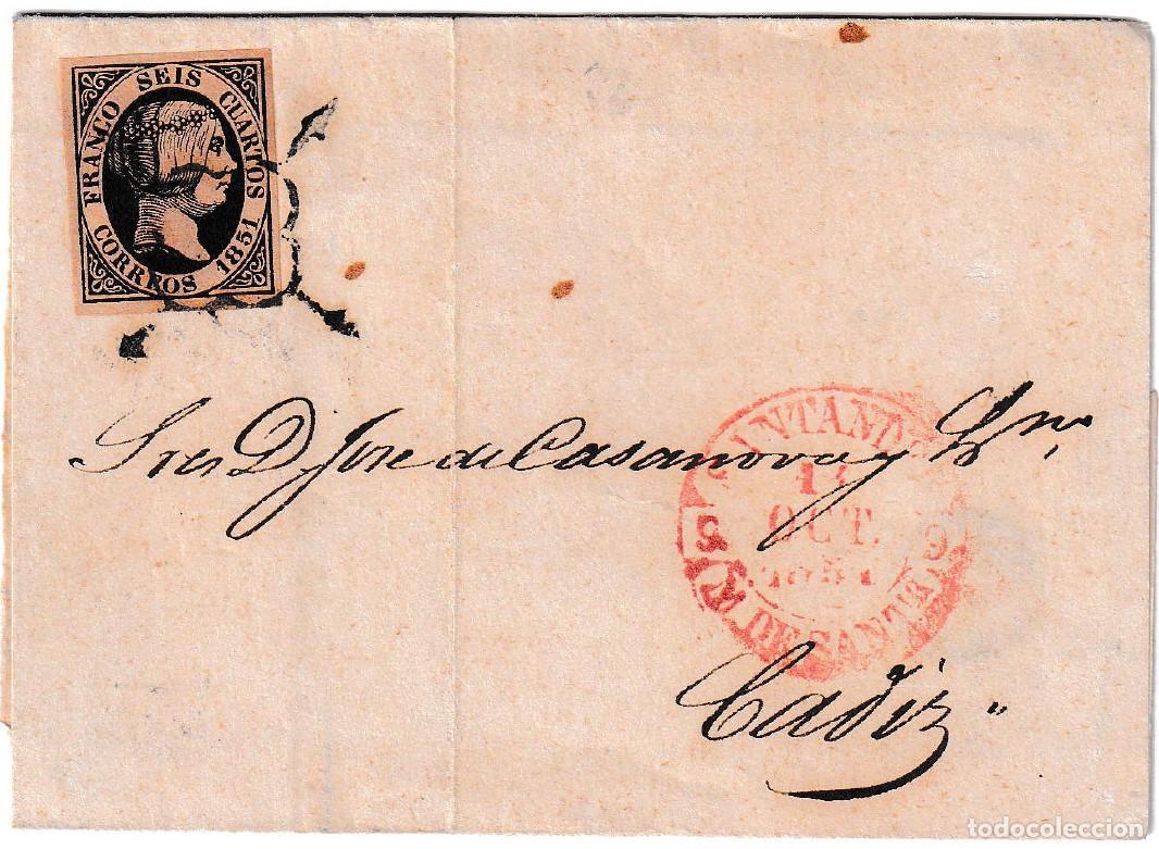 Sellos: 1851. Carta de Santander a Cadiz