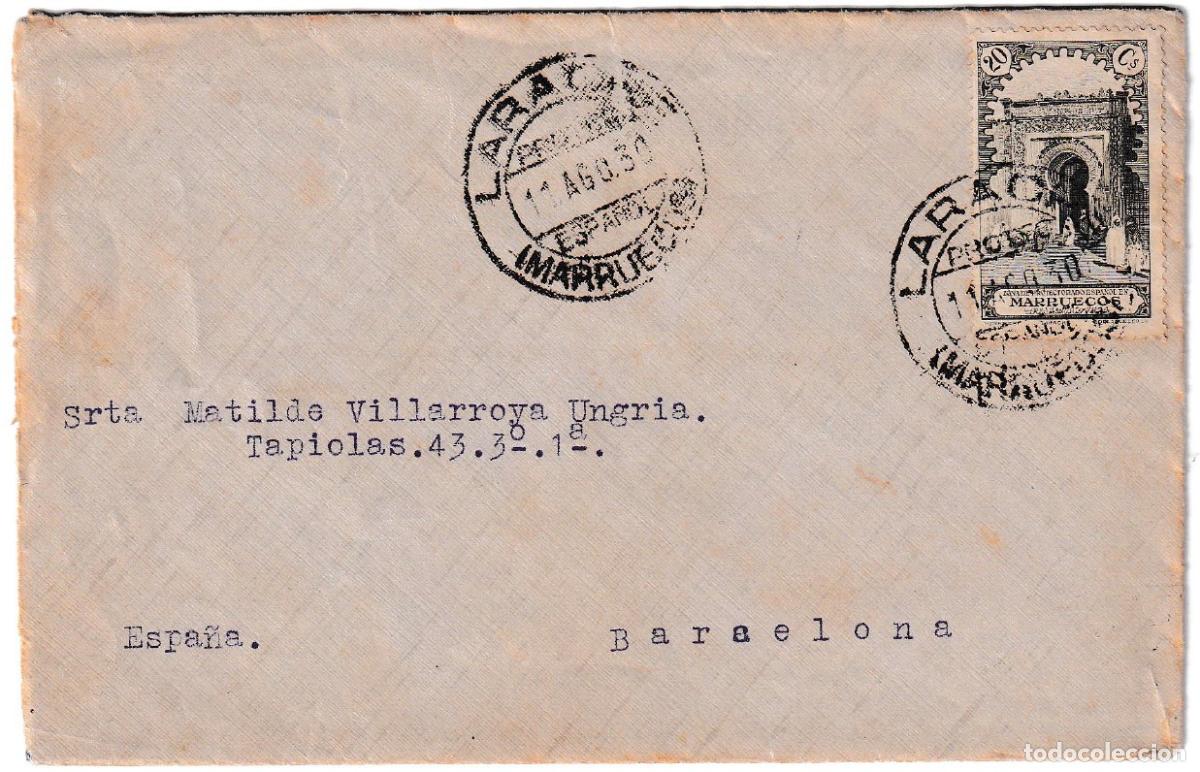 Sellos: 1930. Carta de Larache (Marruecos) a Barcelona