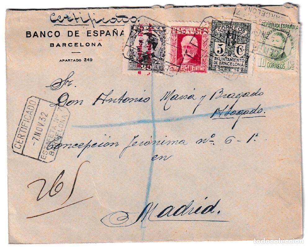 Sellos: 1932. Certificado de Barcelona a Madrid
