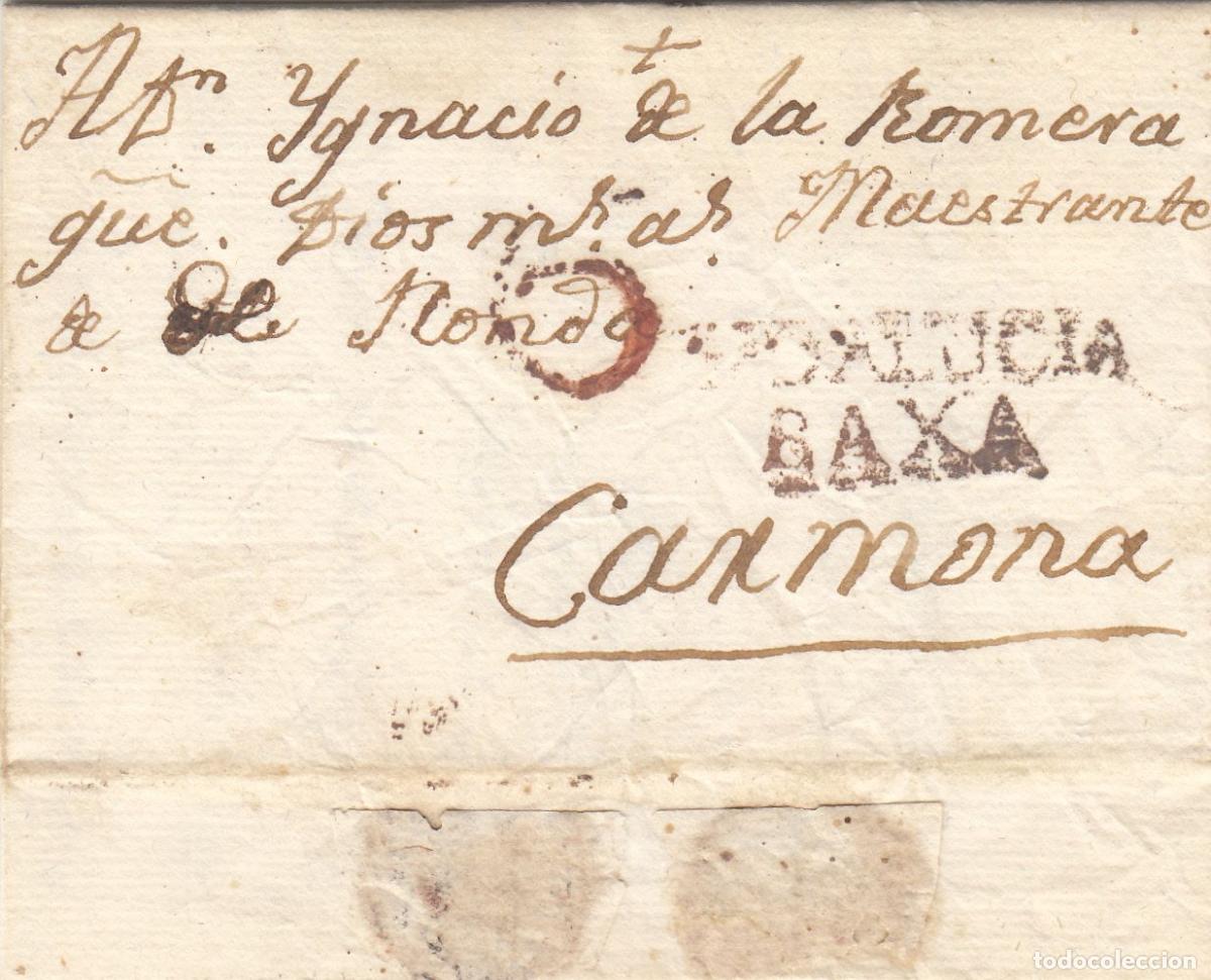 Francobolli: CRCAR016 ESPA&Ntilde;A (PREFILATELIA) CARTA COMPLETA DE MORON DE LA FRA. A CARMONA 1820 PORTEO 5 EN ROJO
