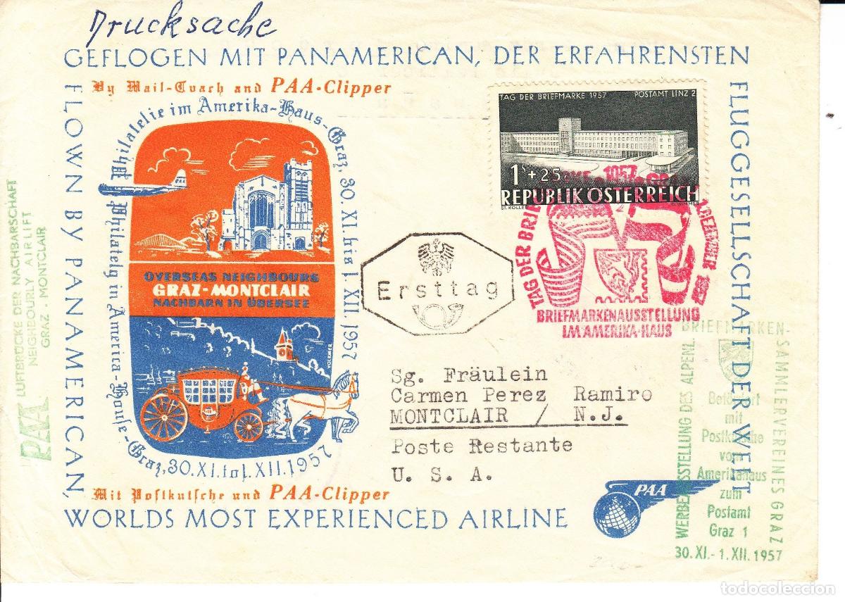 Francobolli: CRCAR261 SOBRE DE AUSTRIA A EEUU EN SOBRE Y MARCA CONMEMORATIVA DE LA EXPOSICION.