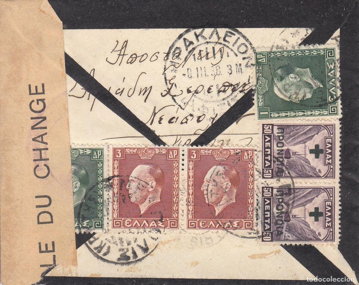 Francobolli: CRCAR269 CARTA DE GRECIA A FRANCIA CON FRANQUEO GRIEGO VARIADO. BANDA DE CENSURA GRIEGA.