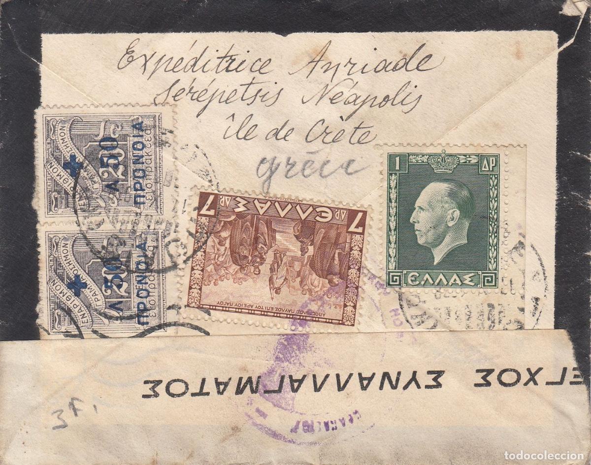 Francobolli: CRCAR271 CARTA DE GRECIA A FRANCIA CON FRANQUEO GRIEGO VARIADO. BANDA DE CENSURA GRIEGA.