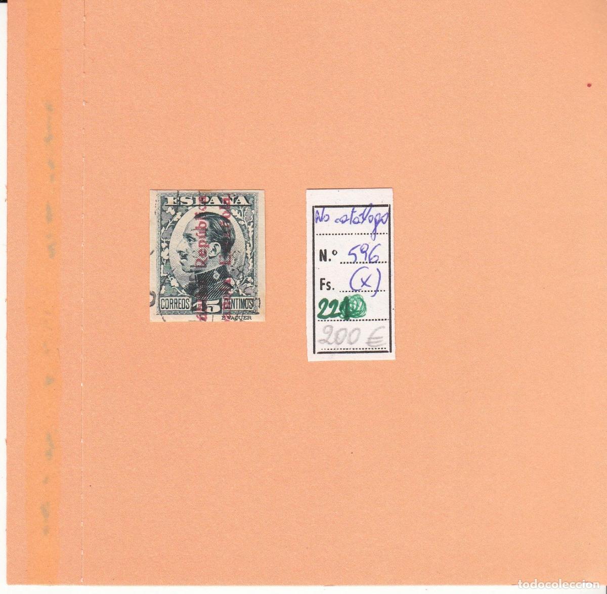 Stamps: CRSE0221 SELLO ESPA&Ntilde;A N&ordm; CAT N&ordm; 596 X SIN DENTAR CIRCULADO