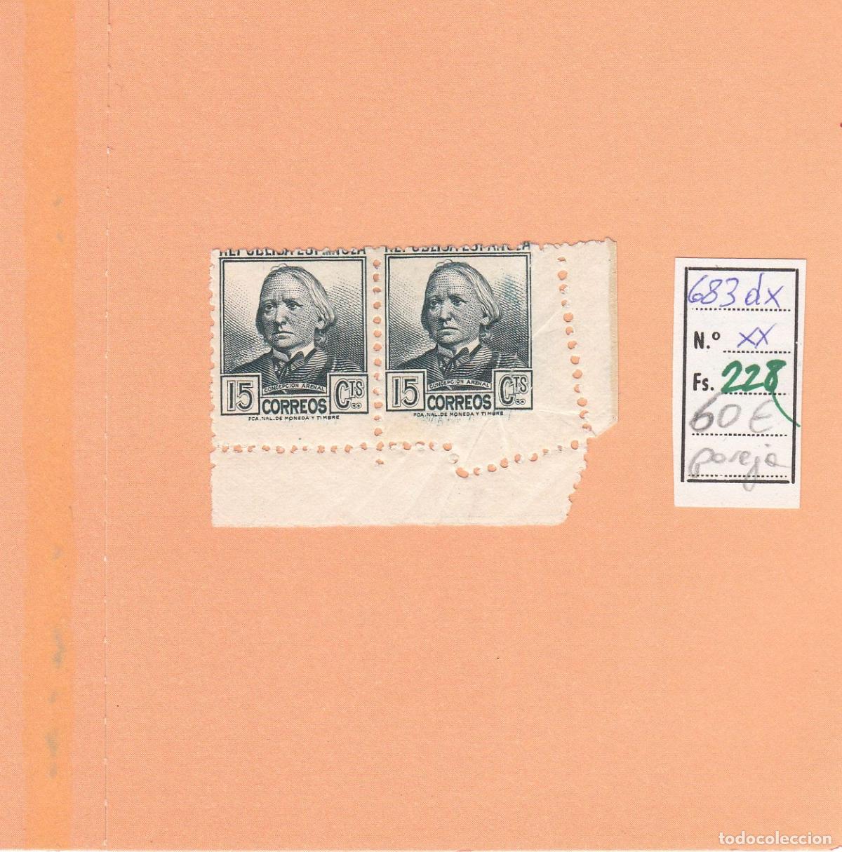 Stamps: CRSE0228 SELLO ESPA&Ntilde;A N&ordm; CAT PAREJA N&ordm; 683DX XX DENTADO DESPLAZADO