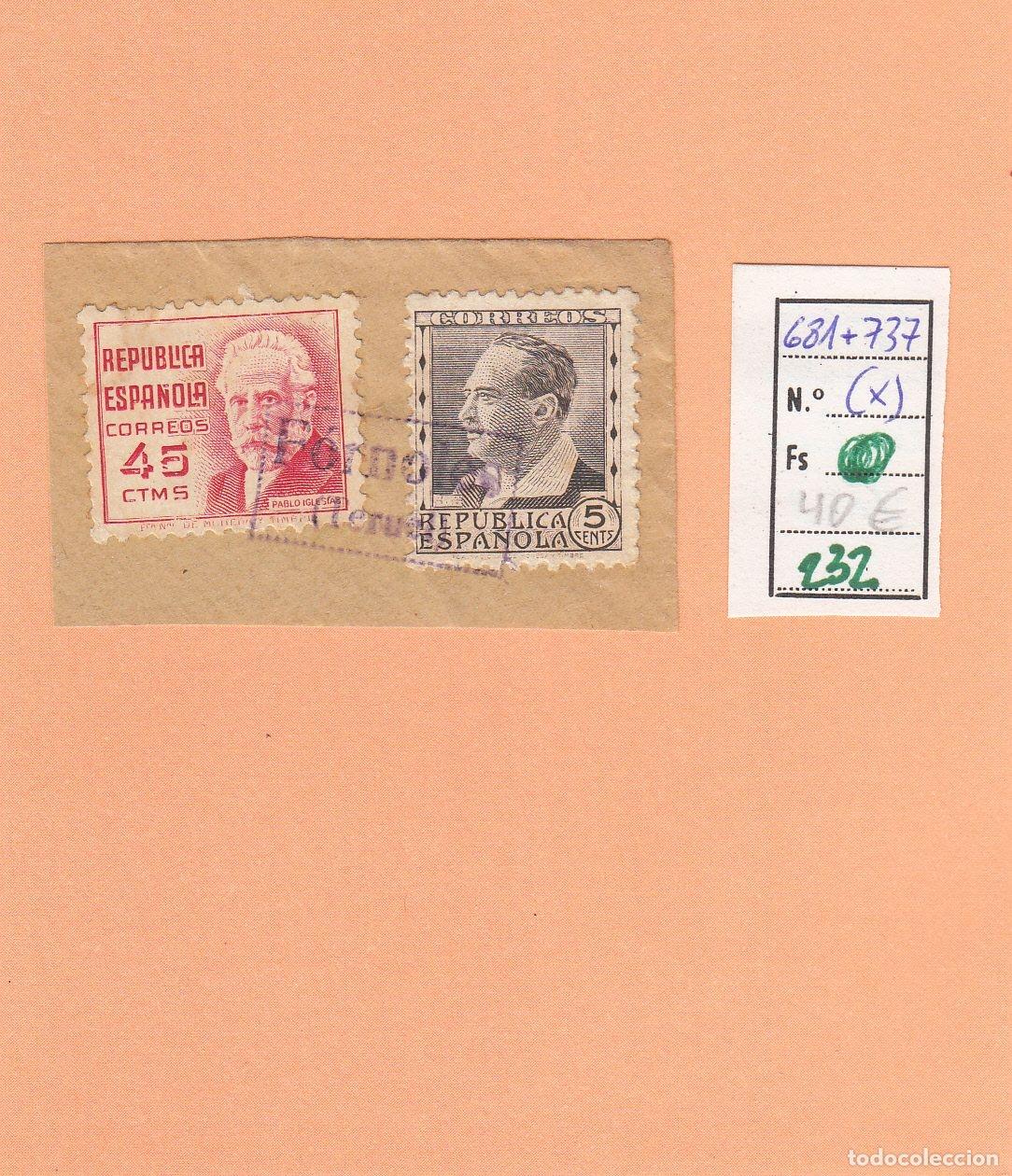 Stamps: CRSE0232 SELLO ESPA&Ntilde;A N&ordm; CAT N&ordm; 681 + 737 X MATASELLO LOCAL