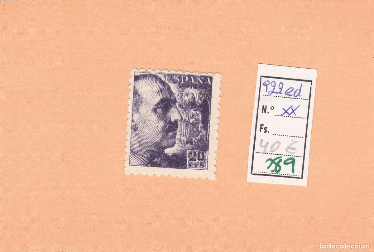 Sellos: CRSE0289 SELLO ESPA&Ntilde;A N&ordm; CAT N&ordm; 922 ED XX DOBLE IMPRESION