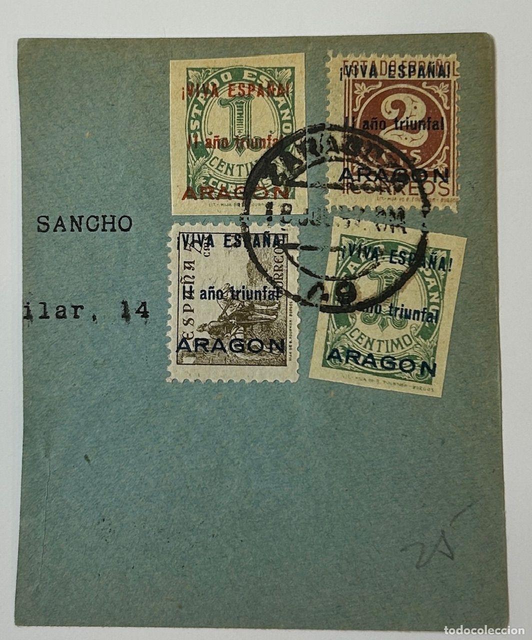 Briefmarken: CRSPA010 SELLOS ESPA&Ntilde;A PATRIOTICOS ZARAGOZA N&ordm; CAT 41-43 CAMBIO DE COLOR FRAGMENTO CIRCULADO