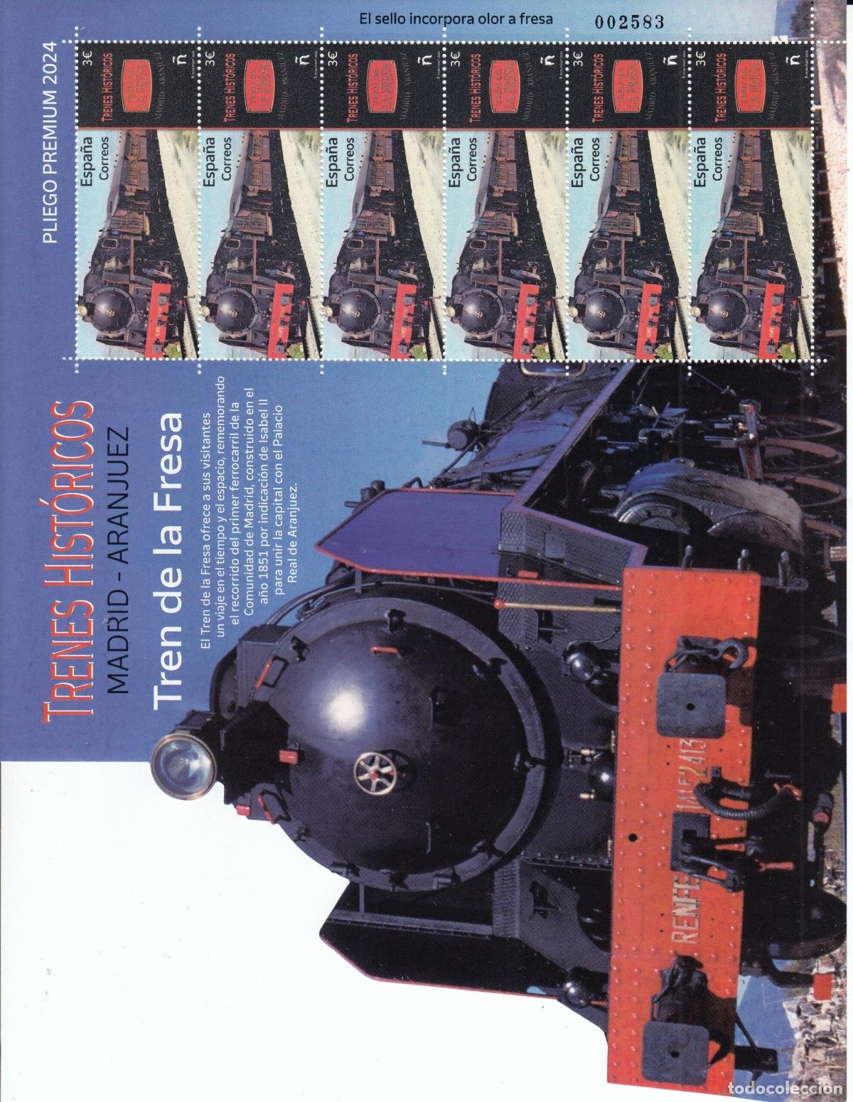 Briefmarken: CRS1400 PLIEGO PREMIUM ESPA&Ntilde;A N&ordm; 154 A&ntilde;o 2024. Tren de la fresa
