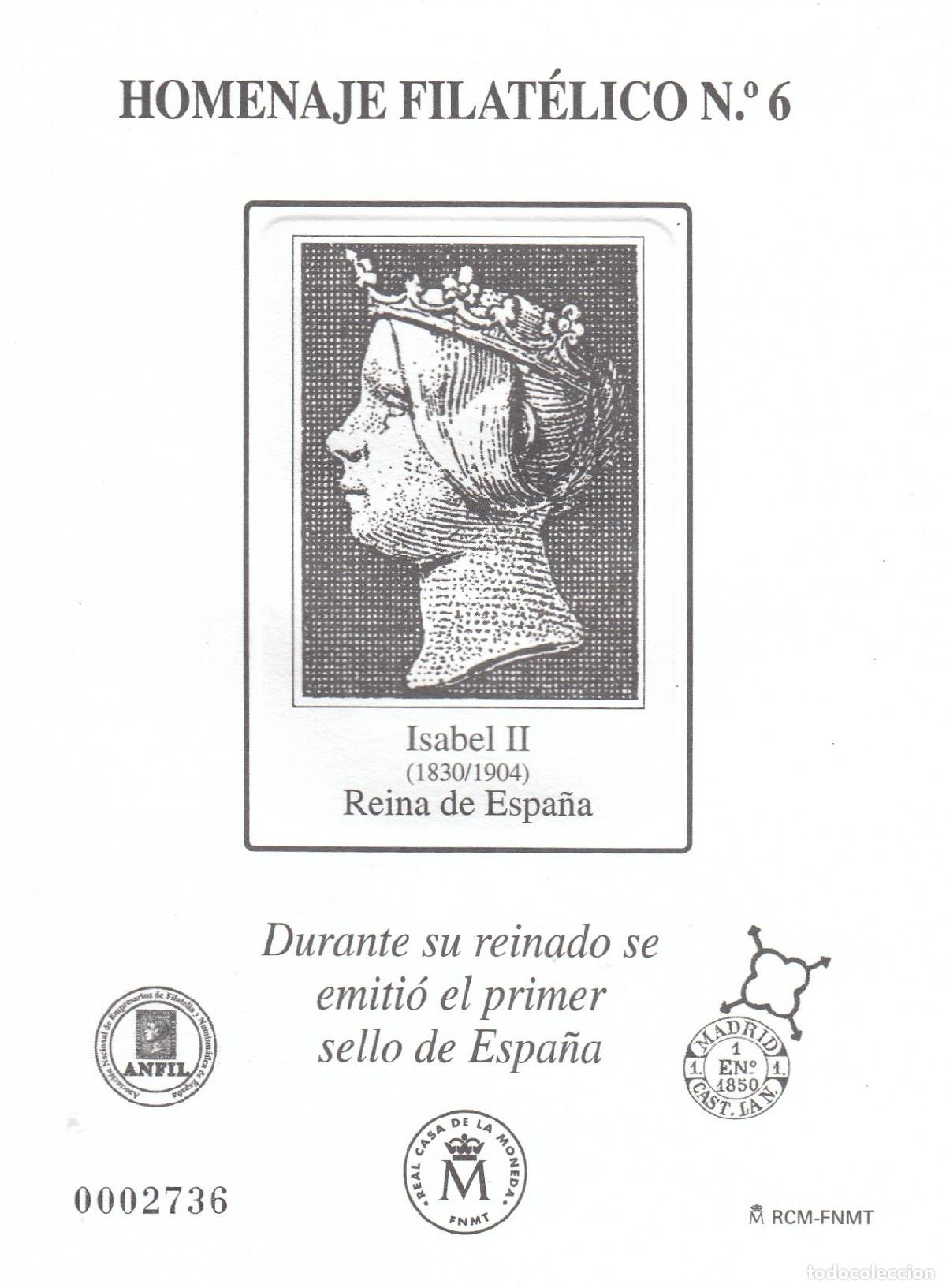 Francobolli: CRS1414 ESPA&Ntilde;A HOMENAJE FILATELICO N&ordm; 6. Isabel II&ordm;
