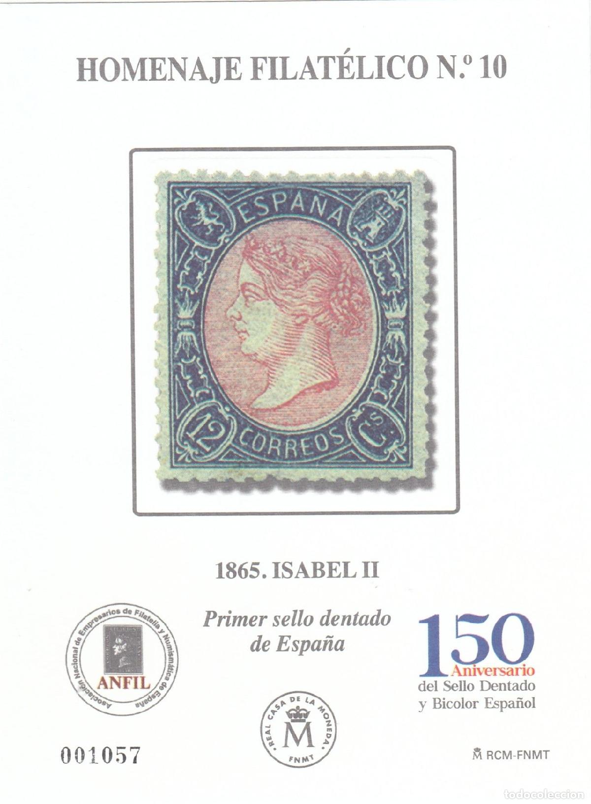 Francobolli: CRS1420 ESPA&Ntilde;A HOMENAJE FILATELICO N&ordm; 10. 1865 Isabel II&ordf;