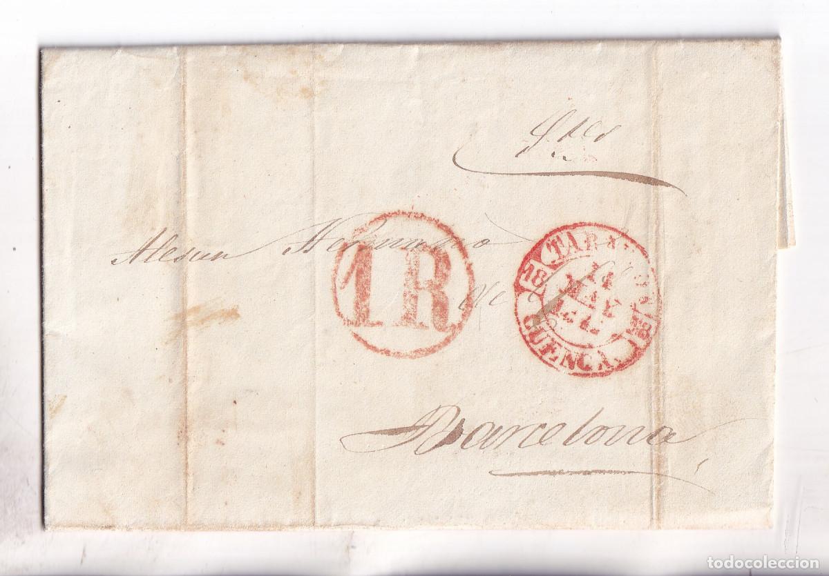Sellos: PREFILATELIA. CARTA ENTERA. QUINTANAR DEL REY. CUENCA. 1847. BAEZA DE TARANC&Oacute;N. A BARCELONA