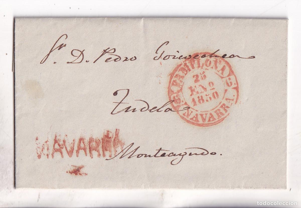 Sellos: PREFILATELIA. CARTA ENTERA. AOIZ. NAVARRA 1850. A MONTEAGUDO. TR&Aacute;NSITO PAMPLONA. BONITA Y MUY ESCASA
