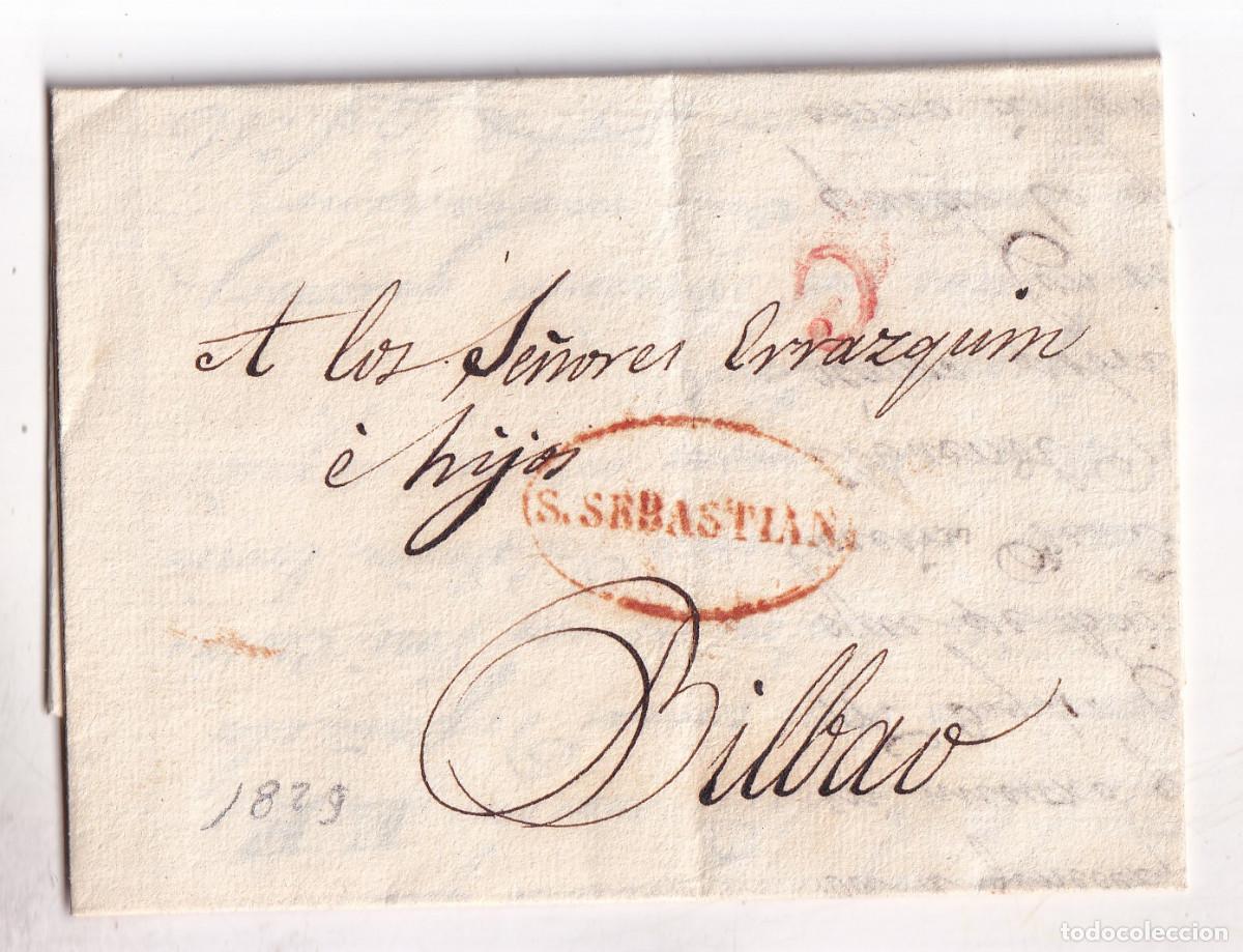 Sellos: PREFILATELIA. CARTA ENTERA. SAN SEBASTI&Aacute;N. A BILBAO. 1829. PA&Iacute;S VASCO