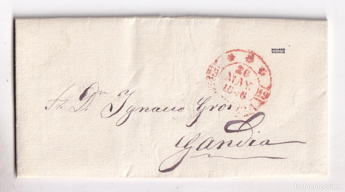 Sellos: PREFILATELIA. CARTA ENTERA. VALENCIA. A GAND&Iacute;A. 1848