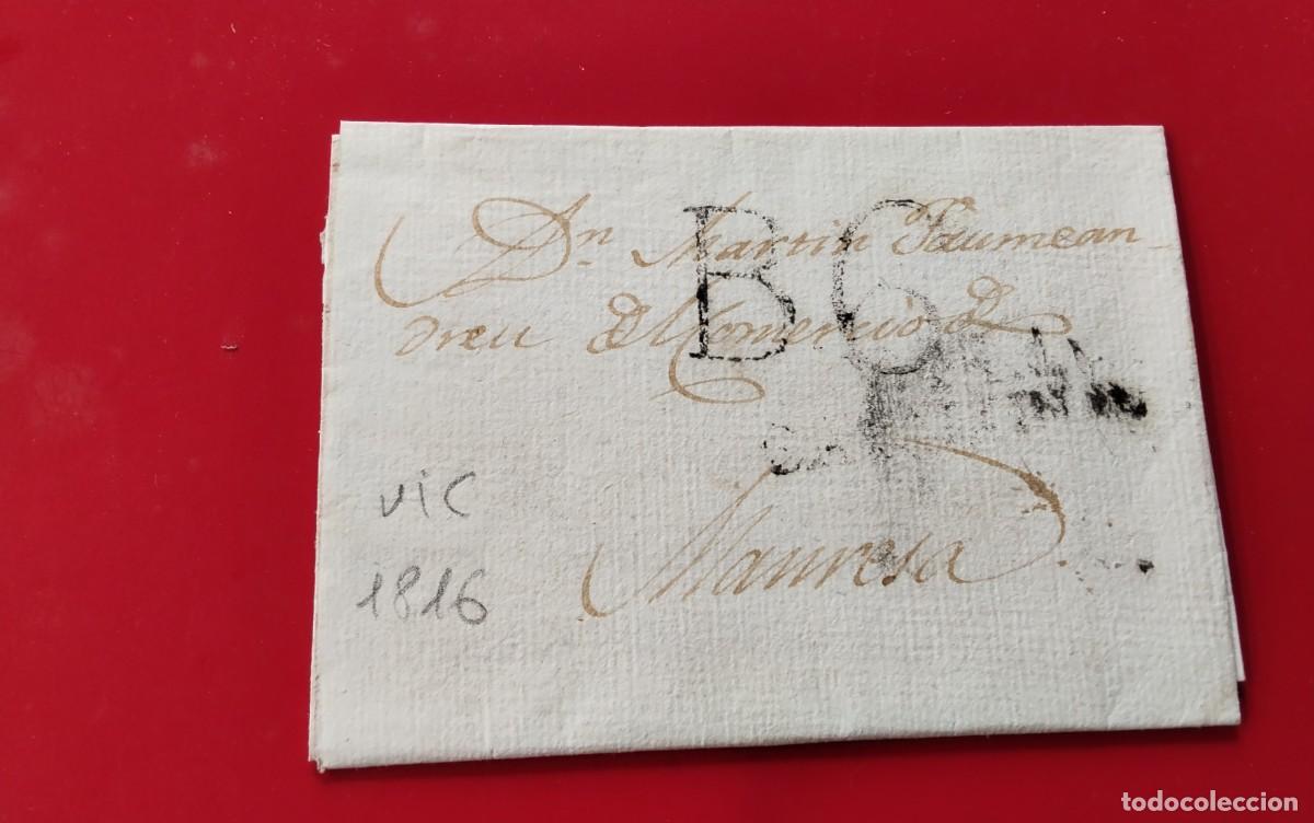 Sellos: VIC ENVUELTA PREFILATELICA CIRCULADA A BARCELONA A&Ntilde;O 1816 ESCRITA INTERIOR, PIEZA COLECCION