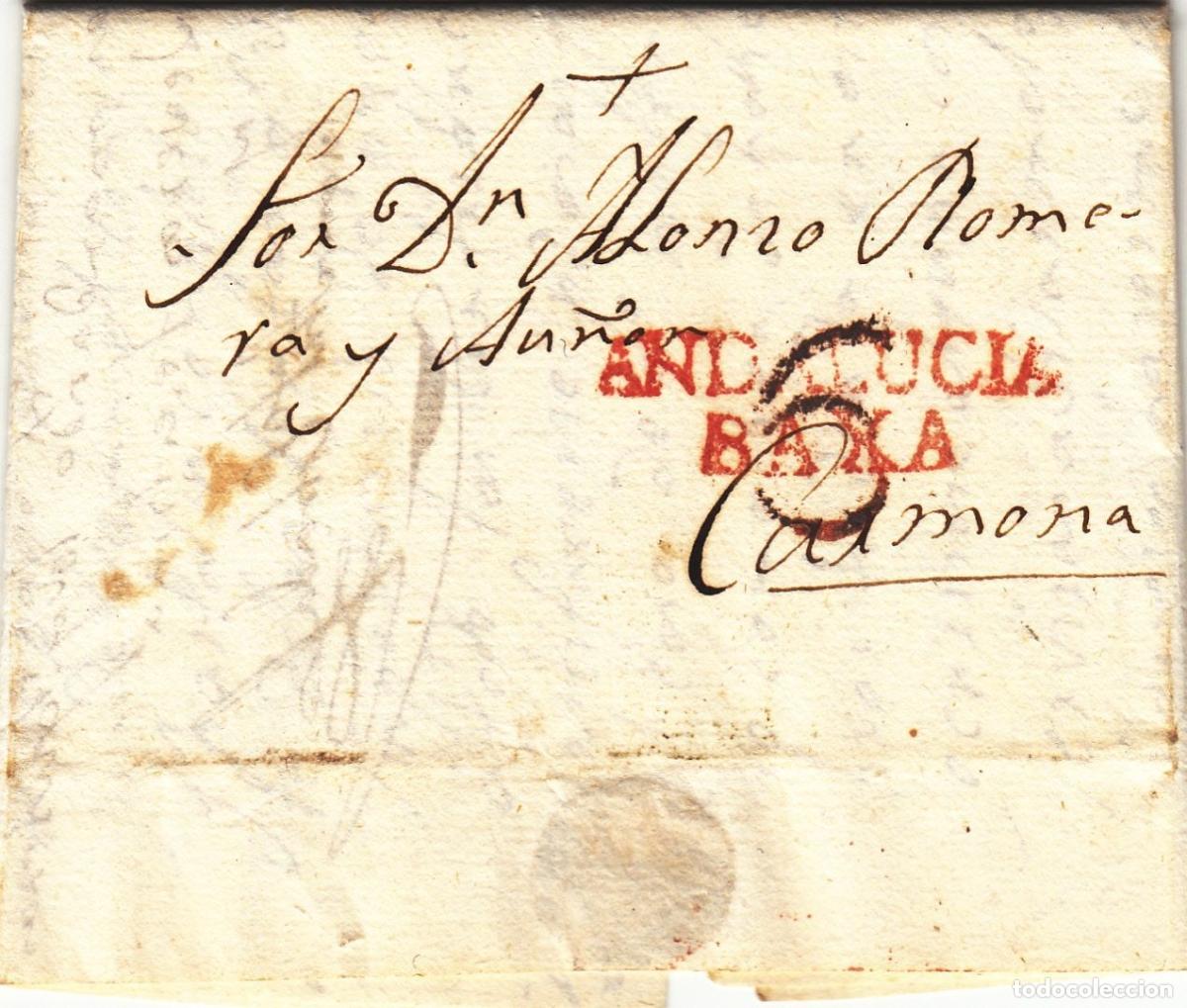 Francobolli: CRCAR004 ESPA&Ntilde;A (PREFILATELIA) CARTA COMPLETA DE MORON DE LA FRA. A CARMONA A&Ntilde;O 1838 MARCA 1 EN