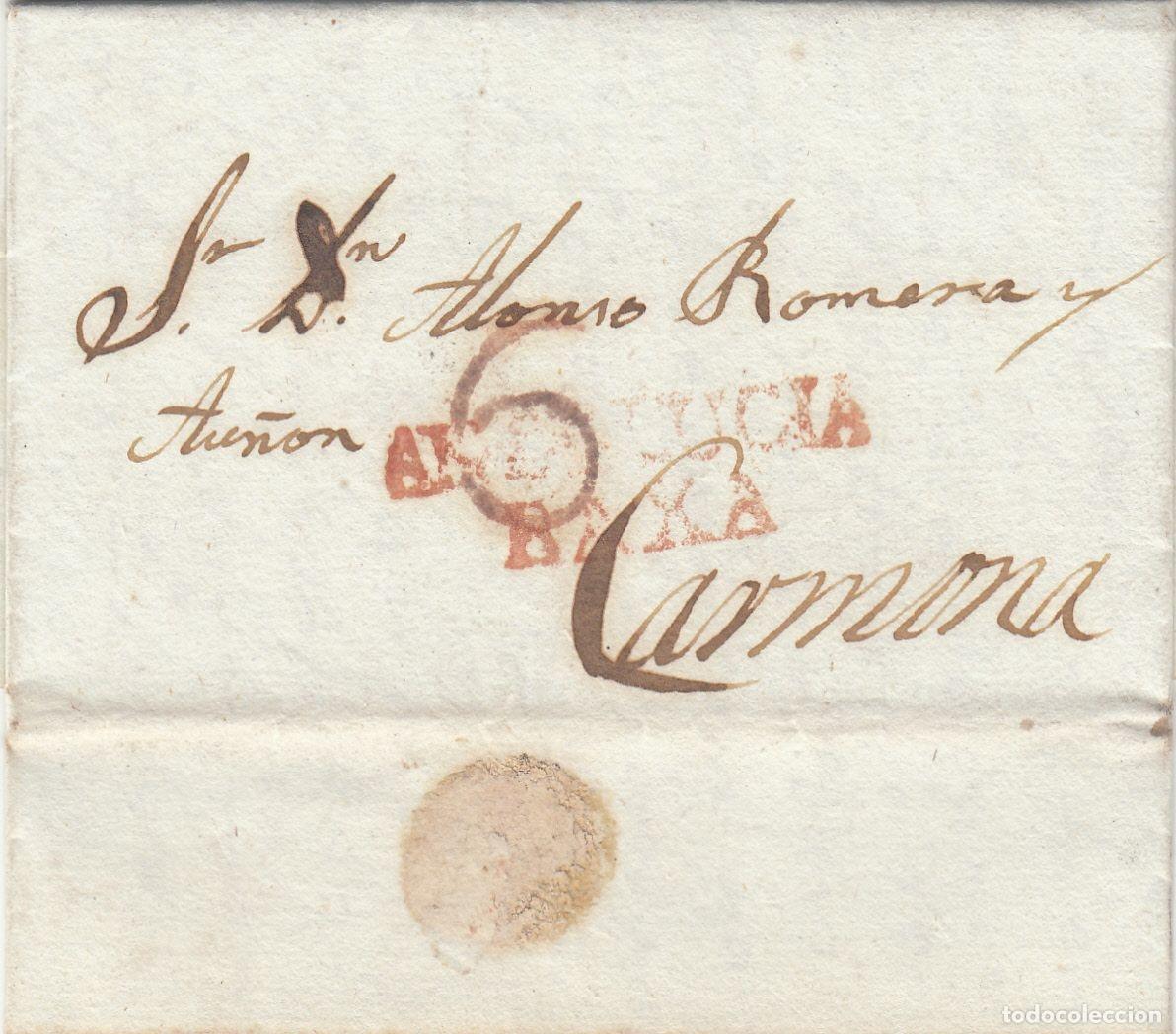 Francobolli: CRCAR005 ESPA&Ntilde;A (PREFILATELIA) CARTA COMPLETA DE MORON DE LA FRA. A CARMONA A&Ntilde;O 1840 MARCA 1 EN