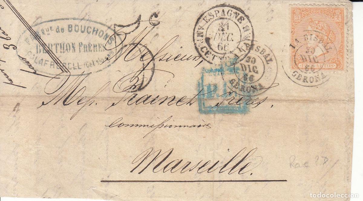 Sellos: CRCAR112 FRAGMENTO DE CARTA CON SELLO N&ordm; 82, DE LA BISBAL (GERONA) A MARSELLA (FRANCIA). FECHADOR