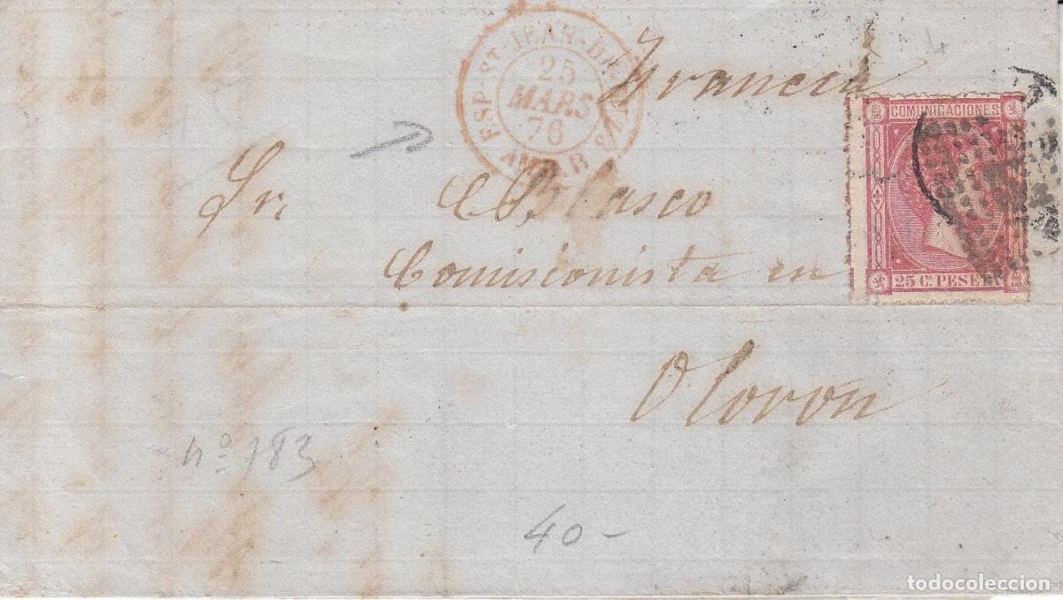 Sellos: CRCAR124 CARTA COMPLETA DE MADRID A OLOVAN (FRANCIA) CON SELLO N&ordm; 166. MATASELLOS ROMBO DE PUNTOS