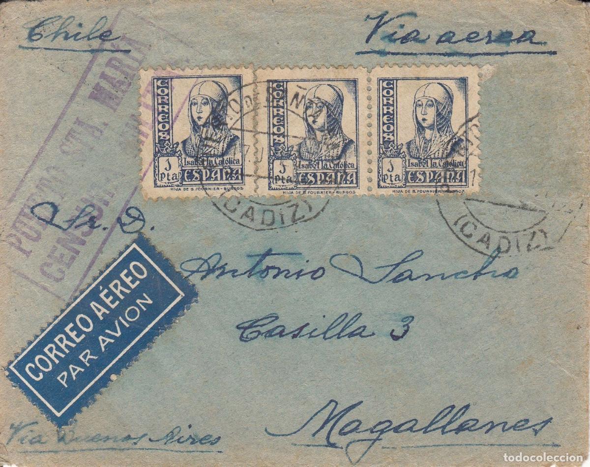 Sellos: CRCAR213 SOBRE DEL PUERTO SANTA MARIA A MAGALLANES (CHILE) CON 3 SELLOS N&ordm; 860. CENSURA MILITAR DEL