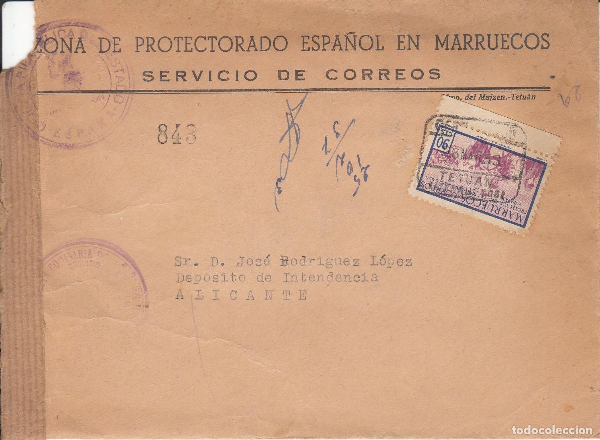 Sellos: CRCAR235 SOBRE DE TETUAN A ALICANTE CON SELLO N&ordm; 352 DE MARRUECOS. MARCA DE LA OFICINA FILATELICA,